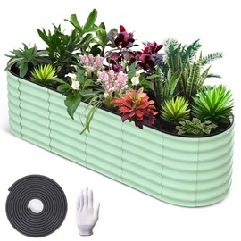 GarveeLife 8x2x2ft Raised Garden Bed,Galvanized Raised Bed,Garden Boxes Outdoor,Open-Ended Base Galvanized Planter,Planter Raised Boxes,Metal Garden Box for Vegetables, Flowers,Rubber Edge,Green