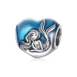 MEETCCY Lovely Animal Charms Bead 925 Sterling Silver Marine Flying Animals Charms For Bracelets Or Necklaces (Love Mermaid)