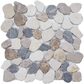 Simple Tile - 5 Sheets Marble Mosaic Tile for Kitchen Backsplash, Bath Bathroom Floor, Etc, River Rock Collection", Mixed Rounds, 12"X12"X3/8", Tumbled (Box of 5 Sheets, MM 9504-Canyon)