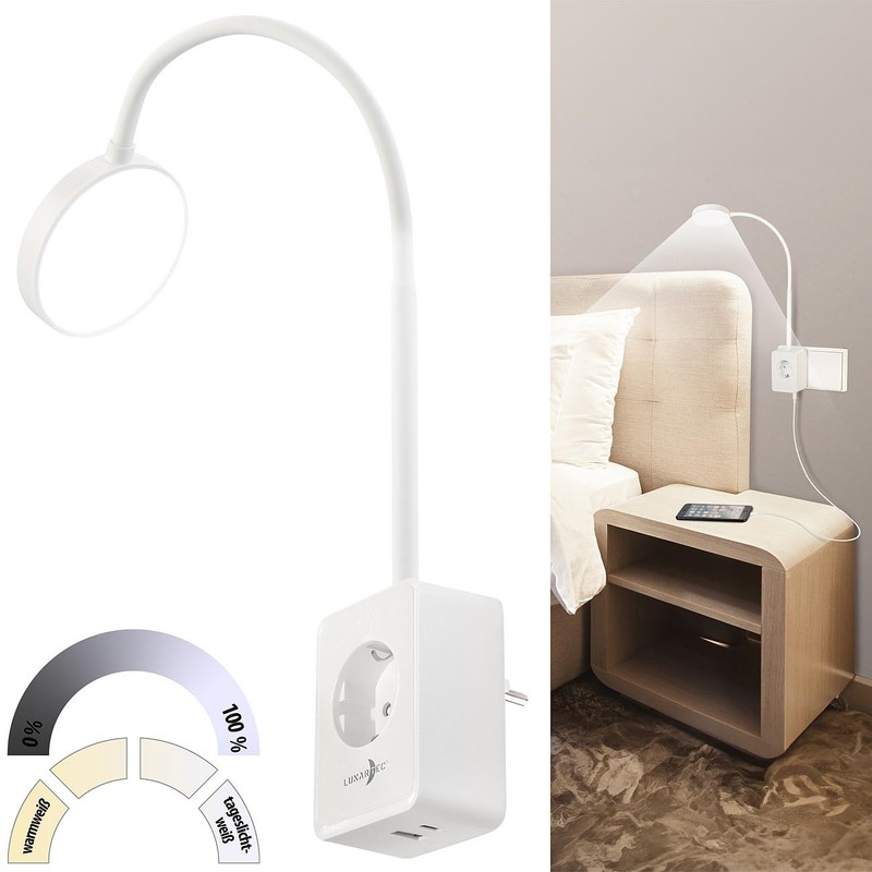 Lunartec Socket Light: Dimmable CCT LED Plug Light with Socket,