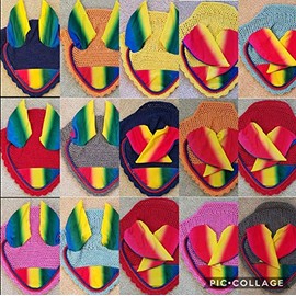 Lift Sports Rainbow Horse Fly Bonnet Ear Net Fly Veil Hood Mask Hand Made Crochet Protect Flies Cotton Stretchable Ears (Full/Horse, Pink)