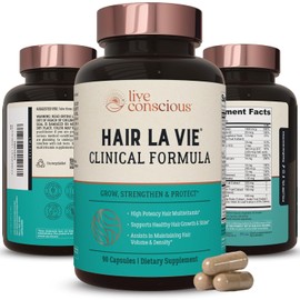 Hair La Vie Live Conscious - Vitaminas clínicas para el crecimiento del cabello para mujeres y hombres con biotina, colágeno y palma enana americana (paquete de 1)