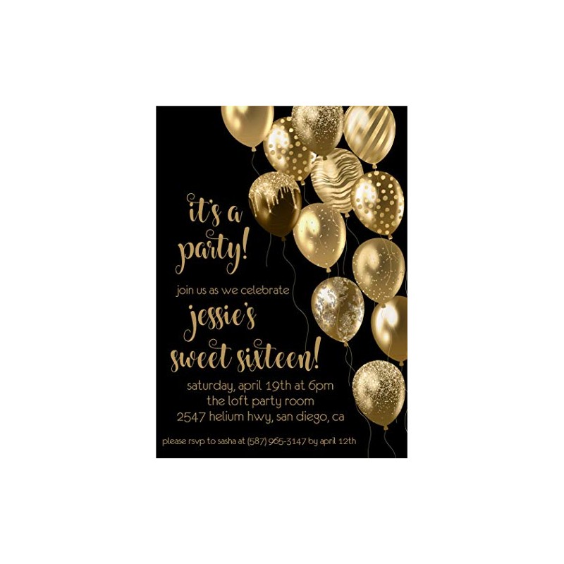 Gold & Black Sweet 16 Invitations With Envelopes