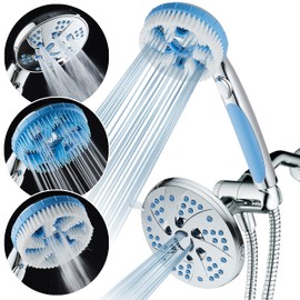 Hotel Spa 5-in-1 Aquassage - High Pressure 76-mode Shower Head, Combo, Hand Shower, Body Brush & Hair Brush in One With Two Brackets, Extra-long 6 foot Stainless Steel Hose & Brush Head Holder