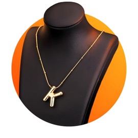 18K Gold Plated Alphabet Pendant Bubble Letter "K" Necklace, Puffy Initial Jewelry Gift For Women