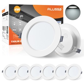 Alusso LED Recessed Spotlight, 230 V Ceiling Spotlights, Ultra Flat, 4 W, Slim Ceiling Spotlight, 6500 K, Cool White Spotlights, LED Set for Bathroom, Living Room, Set of 6