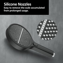 ACA International 4 Functions Handheld Shower Head with Shower Hose, Round 6-Inch Handheld Showerheads with Fliter, Rain Massage Mist Power Wash Spary Shower for Bathroom, WELS Approved (Black)