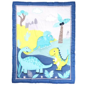 Baby Bees Dinosaurs Crib Quilt for Baby Boys and Girls | Microfiber Crib Comforter for Standard Size Crib | Super Soft Reversible Baby Quilted Blanket