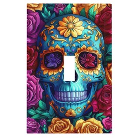 Neukim Decorator Switch Cover 1 Gang Single Toggle Sugar Colorful Skull Roses Wall Plate Outlet Switch Covers Light Switch Cover Receptacle Cover