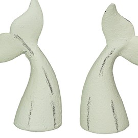 Set of 2 Nautical Cast Iron Decorative Book Ends for Home Decor, Coastal Themed Shelves, and Beach House - Rustic White Enamel Finish - Organize and Beautify Your Space