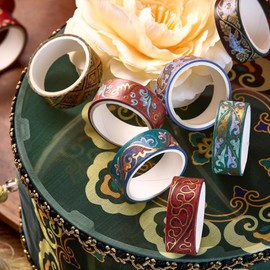 Zellykool Washi Tape Set 10 Rolls, Chinoiserie Gold Foil Decorative Paper Sticker for Planner Scrapbook Journal DIY Arts Craft (Ancient Red)