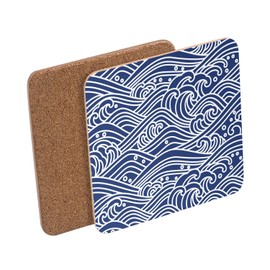 Cork Coaster - Wave of the Ocean Japanese Minimalist Pattern Modern Hokusai Simple 1 Piece (95x95mm)