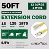 GREATIDE 50 Ft Lighted Outdoor Extension Cord - 12/3 SJTW