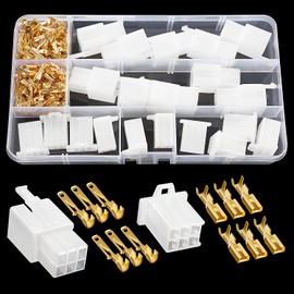 YIXISI 140 Pieces 6 Pin Automotive Electrical Cable Connector Kit, 2.8 mm Pitch Male Female Plug Housing and Pin Header Crimp Cable Clamps, for Motorcycle, Bicycle, Car, Boats (White)