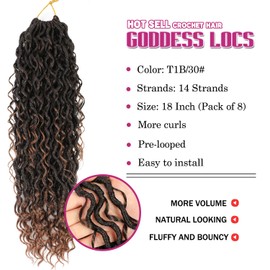 8 Packs Goddess Faux Locs Crochet Hair for Black Women, Goddess Locs Crochet Hair, Boho Style Locs, River Hair with Curly Ends (18Inch, T30#, 8Packs)