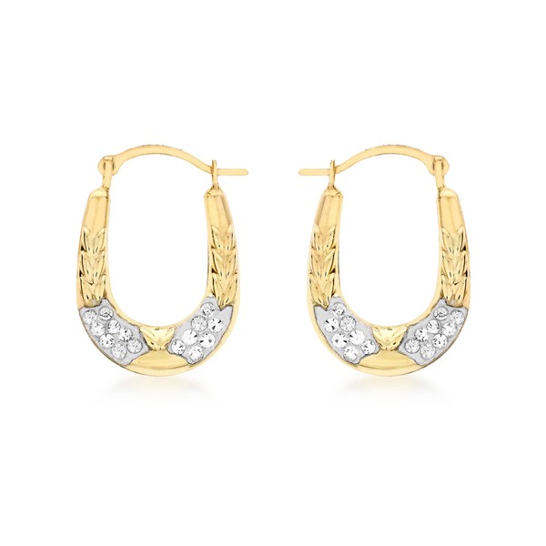 Carissima Gold Women's 9ct Yellow Gold Crystalique Oval Leaf Creole