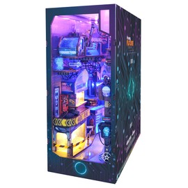 ArtForge DIY Book Nook Kit 3D Puzzle Wooden Bookends Dollhouse Decorative Bookend Toy for Teenagers 3D Creativity Kit with LED Light（Endless Dimensions with dust Cover）