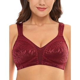 Wingslove Women's Full Coverage Non Padded Comfort Minimizer Wire-Free Bra Plus Size (48I, Wine Red)