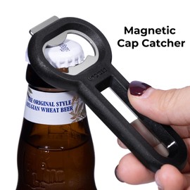 Linoroso Magnetic Bottle Opener Pop Can Opener for Refrigerator, Beer Bottle Opener and Soda Can Opener with Cap Catcher, Portable Beer Opener for Bartender, Home, Restaurant, Bar Tools, 4 Pack, Black