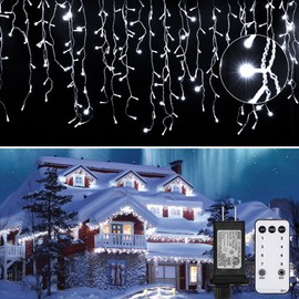 Led Icicle Christmas Lights Outdoor, 19.6 Feet 54 Drops With 306 Led, 8 Modes Timing Waterproof Connectable Twinkle Decor Fairy String Lights For Patio Indoor Outside Hanging Icicle Lights, Pure White