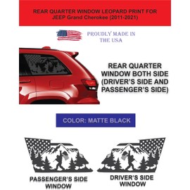 Compatible with Jeep Grand Cherokee 2011-2021 Precut US Flag Bigfoot Mountain Forest Window Decals Rear Quarter Window Sticker Both Side Proudly Made in The USA Matte Black (US Flag Bigfoot Mountain)