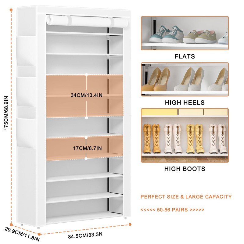 OYREL Shoe Rack 10Tier Large Capacity 50-56Pairs Beautiful Tall Shoe