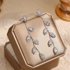 FASHGOOD Sterling Silver Leaf Drop Earrings, Cubic Zirconia Crystal, Hypoallergenic,