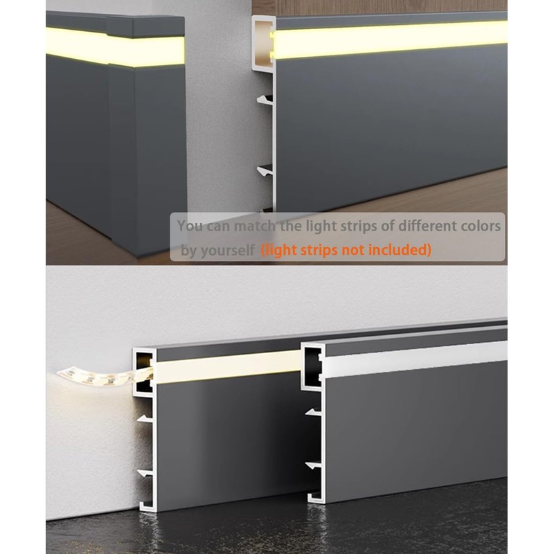 DGLILUAN 3.3ft/1m LED Aluminum Grey Skirting Baseboards, LED Strip Light