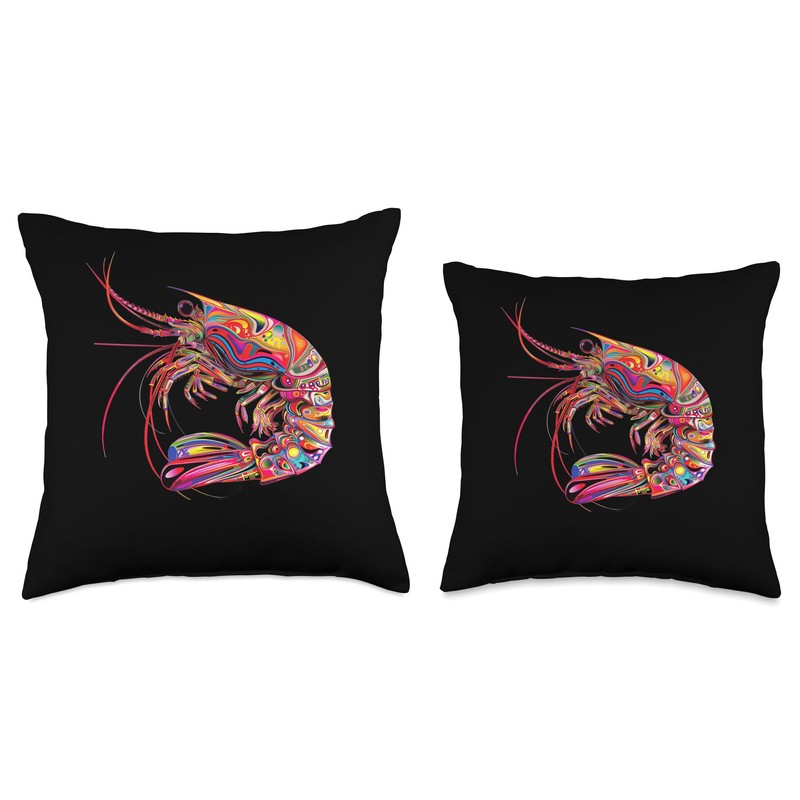 Cherry Shrimp Psychedelic Throw Pillow