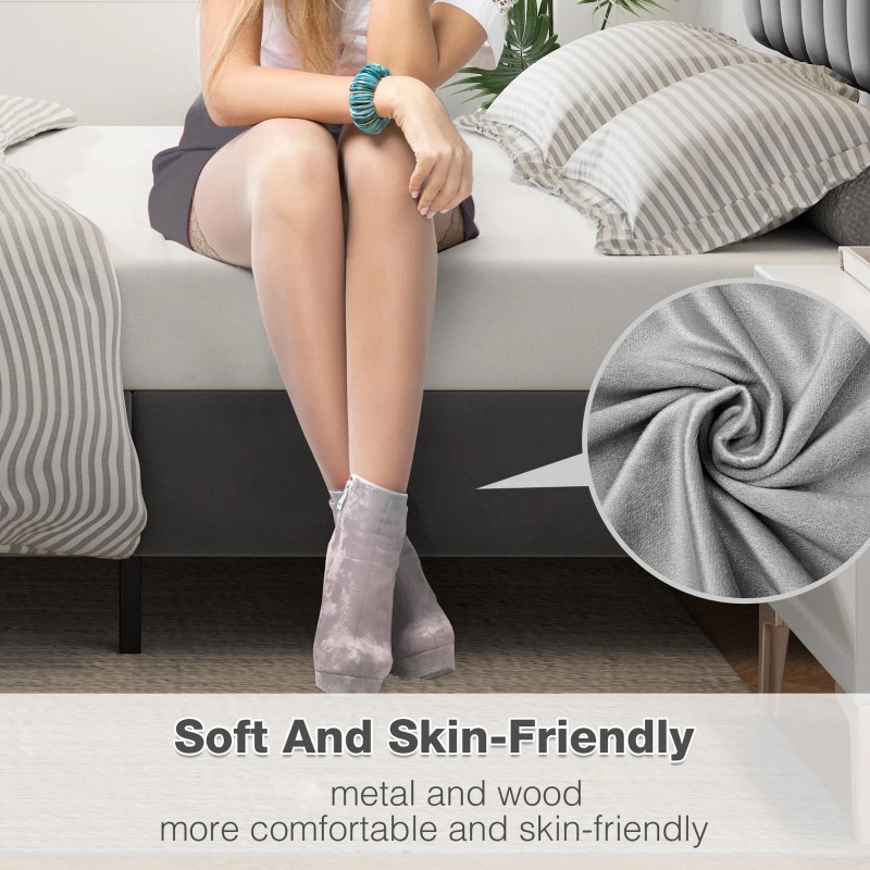 Queen Size Bed Frame Headboard ,Velvet Upholstered Platform Bed Frame