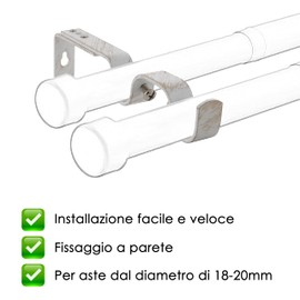 GIRASOLE HOME Adjustable Double Bracket 165mm for 2 Bars 2 Pieces Heavy Duty Iron for 18-20mm Diameter Poles (White and Gold)