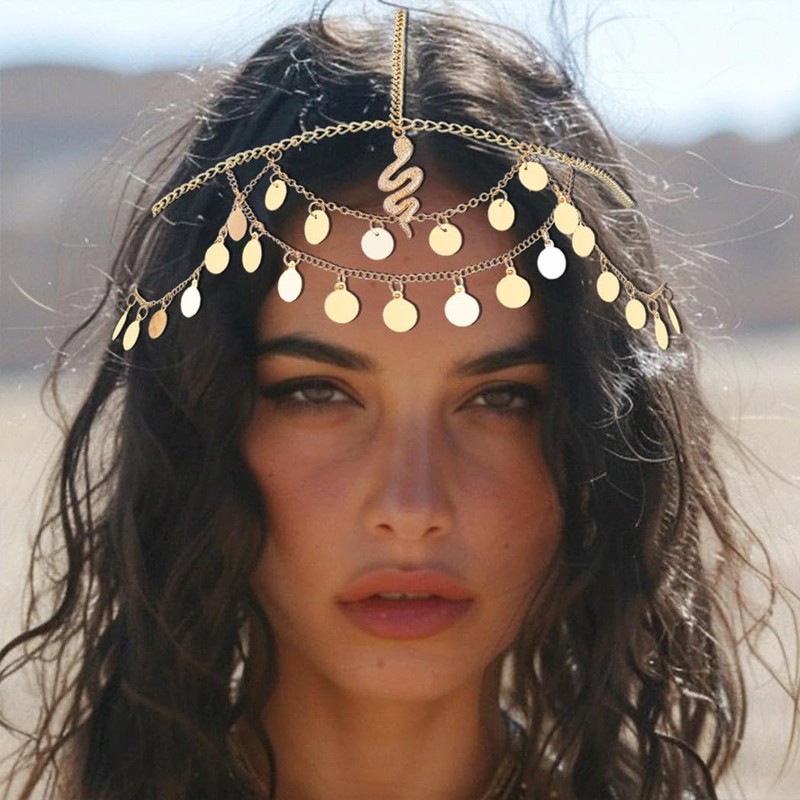 Reaky Gold Sequin Head Chain Snake Hair Chain Egyptian Headpiece