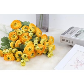 ICBOX 5PCS Ranunculus Artificial Flowers 60Heads Yellow Faux Peonies with Stem Real Touch 21.65" Silk Ranunculus Fake Flowers for DIY Craft Wedding Floral Arrangements Home Table Decor(Yellow)