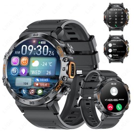 Military Smart Watches for Men(Answer/Make Calls) with LED Flashlight,1.53’’ AMOLED Heart Rate/Sleep Monitor Waterproof Smartwatch for Android iOS,100+Sport Modes