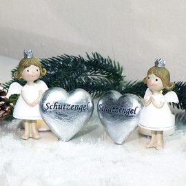 com-four® 2 x Decorative Angel Guardian Angel with Heart – Stand Decorative Figure – Angel Figure in Silver – Lucky Angel with "Guardian Angel" – Decoration and Lucky Charm