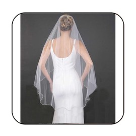 Latious 1 Tier Bride Wedding Veil Pencil Edge Veils Fingertip Bridal Tulle Veil with Comb for Brides and Women (White)