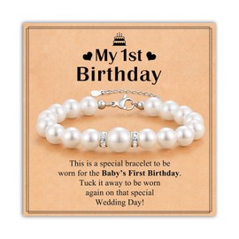 Onperpoe 1st Birthday Gifts for Girls Pearl Bracelet for baby Round and Comfortable Stretchy Beaded Bracelets Baby Bracelet Kids Jewellery First Birthday Gifts for Girls Baby Growth Souvenirs (A)