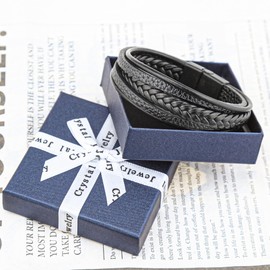 Mochity Men's Bracelet 21 cm Leather Bracelet Black Brown Blue Men's Bracelet Bracelets for Men Dad Boys Leather Bracelet Men Gifts Jewellery Men, Leather