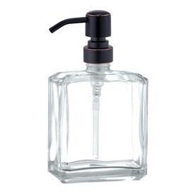 Kmeino Square Clear Glass Dish Soap Dispenser Oil Rubbed Bronze Pump, Antique Refillable 13.5 oz Hand Soap Lotion Dispenser with Rust Proof Stainless Steel Pump for Bathroom Kitchen