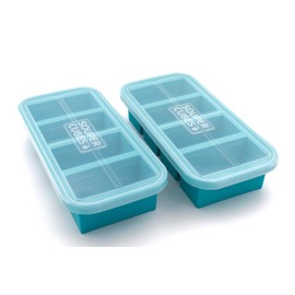 Souper Cubes 1 Cup Silicone Freezer Tray With Lid - Easy Meal Prep Container and Kitchen Storage Solution - Silicone Molds for Soup and Food Storage - Aqua - 2-Pack