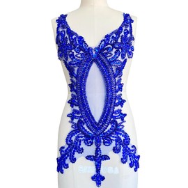 PLune Handmade Rhinestones Beads Patches Trim Bodice apploique for Graduation Dress Evening Party Dress DIY Accessories 14 * 24in (Blue)