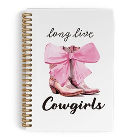 QLMX Coquette Cowgirls Spiral Notebook for Women, Pink Bow Western Journal Notebook, Long Live Cowgirls Notebooks for School Work, Preppy Pink Boot Office Supplies Gifts for Teen Girls, 5.5x8.3 Inch