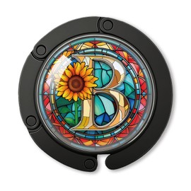 YAZMEEN Stained Glass Initial Foldable Purse Hook for Table, Stained Glass Letter B, Women's Handbag Hanger Holder, Portable Purse Table Hanger, Funny Desk Hook Gifts for Mom Wife Sister Friend BFF