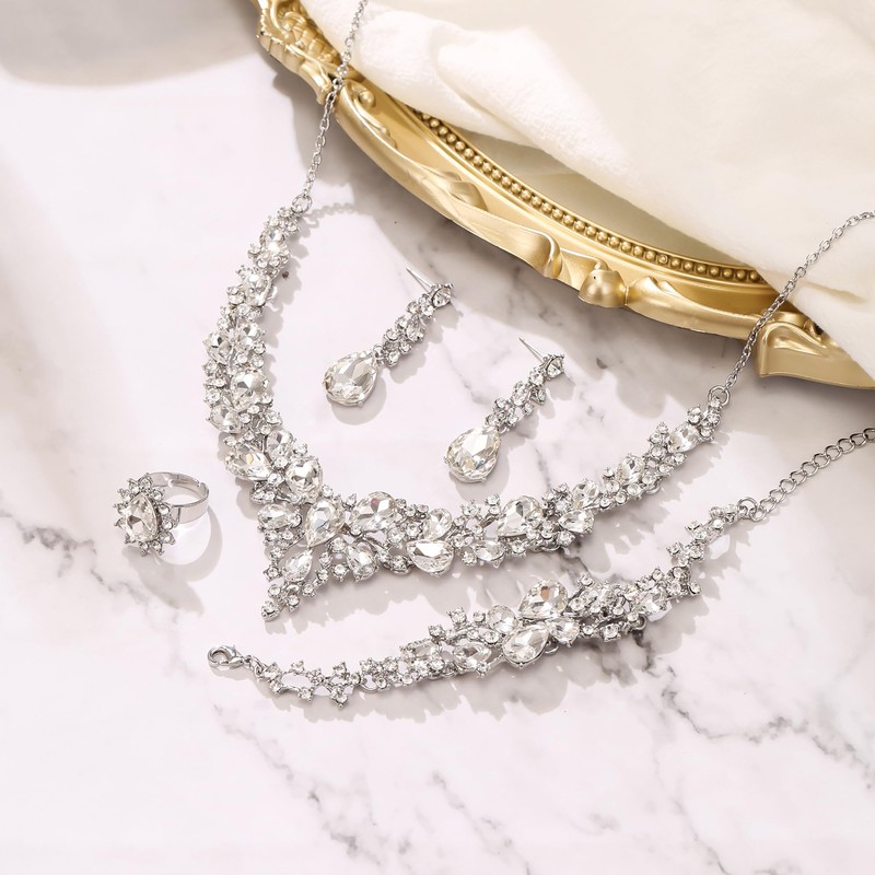BriLove Bridal Jewellery Set for Wedding Women Austrian Crystal Teardrop