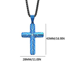 Blue Stainless Steel Cross Necklace for Men, Cool Cross Pendant with 24 Inches Black Box Chain, Men Jewelry(Ia-1pc-4.3blue)