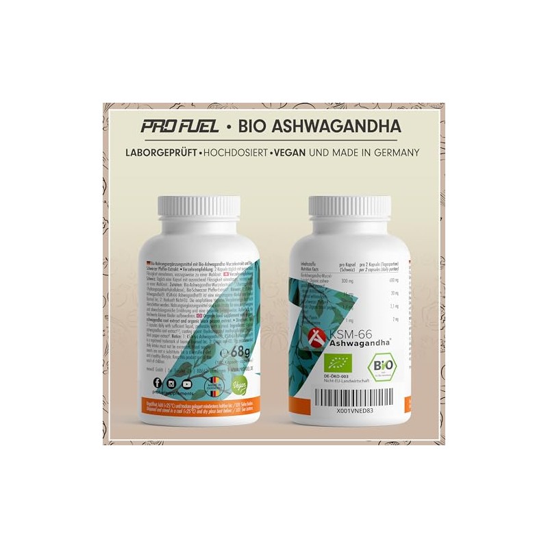 Organic Ashwagandha Capsules 180x with KSM-66 Organic Ashwagandha - 600