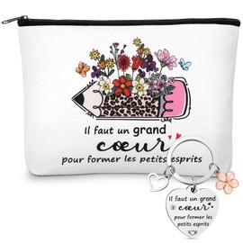 Xuniea Teacher Gift Set Including Keyring Cosmetic Bag Canvas Thank You Gift for Teacher Graduation Christmas Easter, Grand Cœur, Grand Cœur