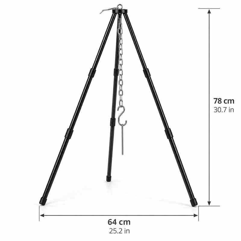 Adjustable Camping Tripod for Campfire Cooking – Portable Hanging Pot