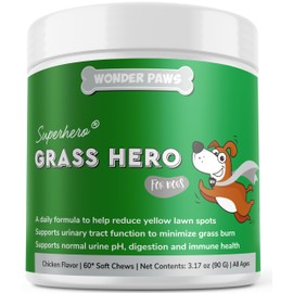 Wonder Paws Grass Hero, Grass Burn Spot Chews – Neutralizes Urine to Prevent Yellow Lawn Spots – Dog Pee Lawn Saver, Spot Treatment & Urinary Health – Cranberry & Methionine – 60 Soft Chews