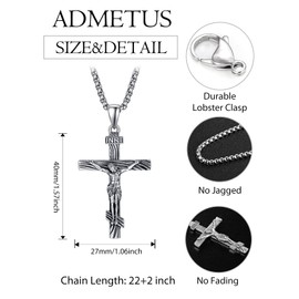 ADMETUS Crucifix Necklace Men 925 Sterling Silver Crucifix Cross Necklace Jesus Cross Pendant Jewelry Orthodox Cross Necklace Religious Gifts